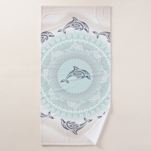 Dolphins Mandala Pale Blue Taupe (Serviette de bain)
