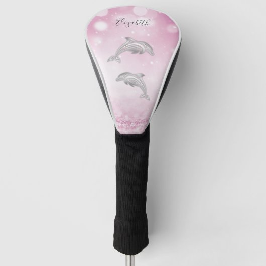 Dolphins Pink Glitter Girly Monogram Golfheadcover (Voorkant)