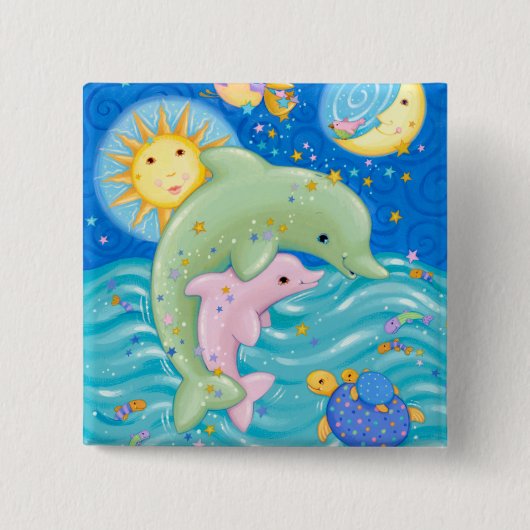 Dolphins Play Vierkante Button 5,1 Cm (Voorkant)