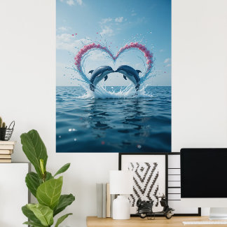 Dolphins Valentine Tropical Love Heart Ocean  Poster