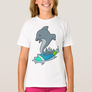Dolpin als Surfer met Surfboard T-shirt