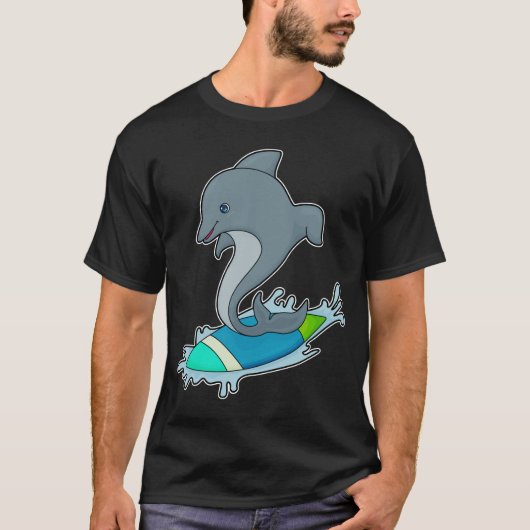 Dolpin als Surfer met Surfboard T-shirt (Voorkant)
