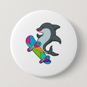 Dolpin as Skater with Skateboard Ronde Button 7,6 Cm