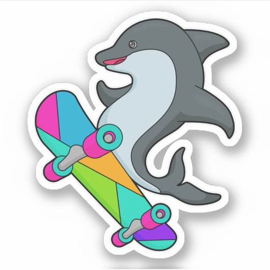 Dolpin as Skater with Skateboard Sticker (Voorkant)