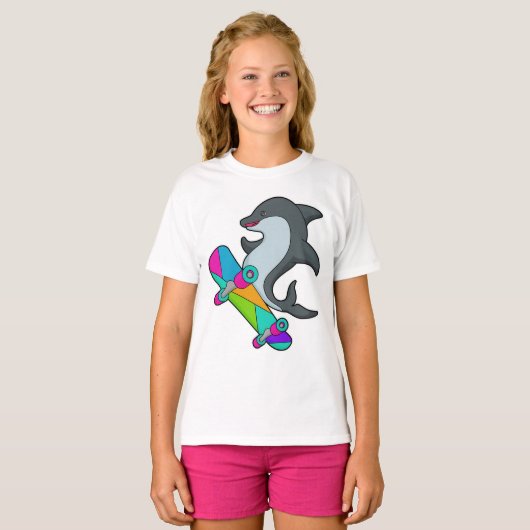 Dolpin as Skater with Skateboard T-shirt (Voorkant volledig)
