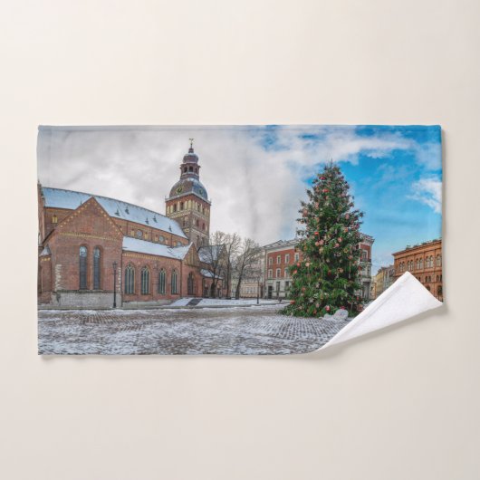 Dôme carré avec sapin de Noël à Riga (Serviette à main)