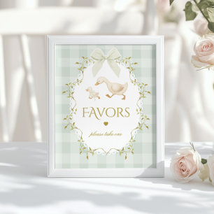 Dome Gans Favorieten Salie Gingham Baby Shower Poster