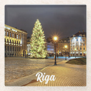 Dome Square met kerstboom in Riga Glazen Onderzetter