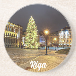 Dome Square met kerstboom in Riga Zandsteen Onderzetter
