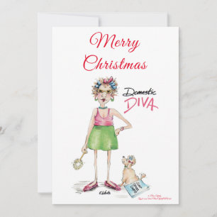 Domestic Diva, Happy Holiday Wishes Caricature  Feestdagenkaart