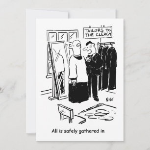 Dominee heeft een cartoon van een kerk waar een so feestdagenkaart