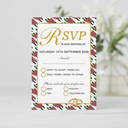 DOMINICA Custom Wedding RSVP Response Kaart (Staand voorkant)