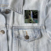 Dominica, Emerald Pool, Waterfall. Vierkante Button 5,1 Cm (In situ)