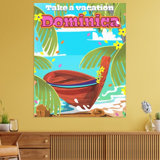 Dominica retro reisposter. canvas afdruk (Insitu (Woonkamer))