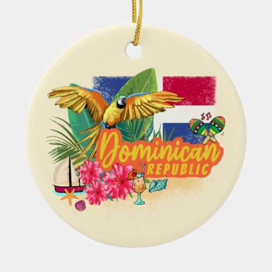 Dominicaanse Republiek Retro Caribbean Parrot Keramisch Ornament (Voorkant)