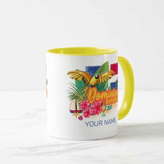 Dominicaanse Republiek Retro Caribbean Parrot Mok (Voorkant rechts)