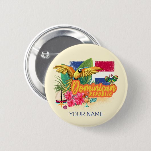 Dominicaanse Republiek Retro Caribbean Parrot Ronde Button 5,7 Cm (Voorkant /achterkant)