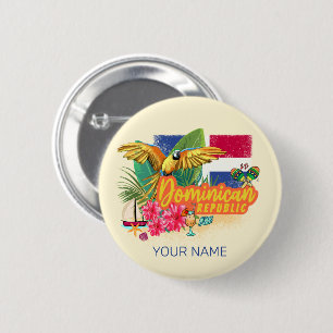 Dominicaanse Republiek Retro Caribbean Parrot Ronde Button 5,7 Cm