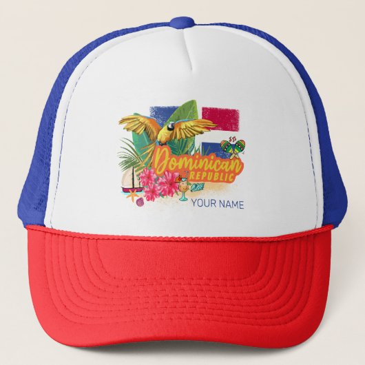 Dominicaanse Republiek Retro Caribbean Parrot Trucker Pet (Voorkant)
