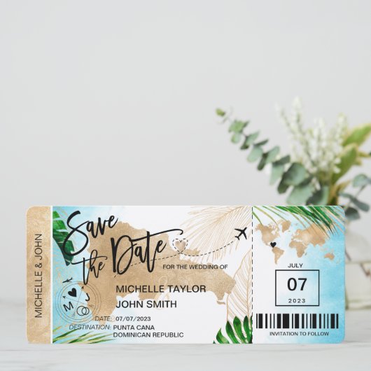 Dominicaanse Republiek Save the Date Boarding Pass Kaart (Staand voorkant)
