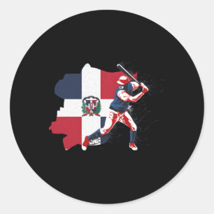 Dominicaanse Republiek - Vlag - Baseball Player - Ronde Sticker
