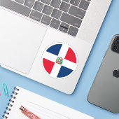 Dominicaanse Republiek Vlag Ronde Sticker (Laptop met iPhone)