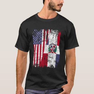 Dominicaanse Roots Half Amerikaanse vlag Dominicaa T-shirt