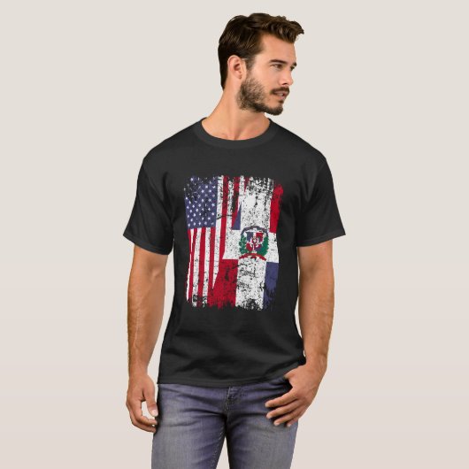 Dominicaanse Roots Half Amerikaanse vlag Dominicaa T-shirt (Voorkant volledig)