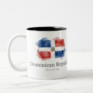 Dominicaanse Waterverf Vlag   Caraïbisch Erfgoed Tweekleurige Koffiemok