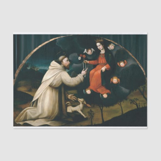 Dominicus ontvangt rozenkrans van Plautilla Nelli Tissuepapier (Voorkant)