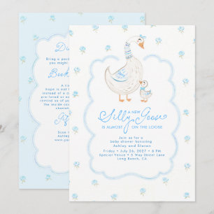 Domme Gans Elegante Blauwe Baby Shower All-in-One Kaart