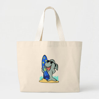 domme haai met surfplank grote tote bag