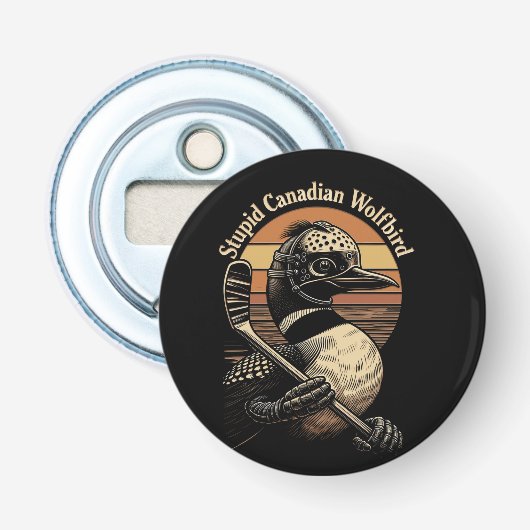 Dommige Canadese Wolf Vogel Button Flesopener (Voorkant)