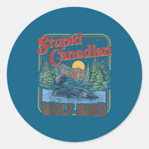 Dommige Canadese wolf vogel verwarmde hockey meme Ronde Sticker