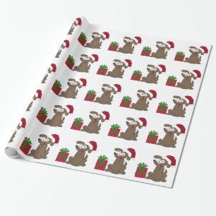 Dommige Cartoon Hond in een Kerstman Hoed Cadeaupapier