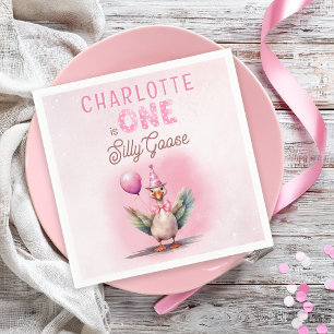 Dommige Gans Eerste Verjaardag Roze Meisje Feestje Servet