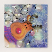 Don de puzzle de Noël avec un renne heureux (Horizontal)