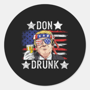 Don dronken patriottische vintage 4 juli vlag grap ronde sticker