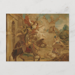 Don Quichot geleid door Dwaasheid, 18e-eeuwse wand Briefkaart