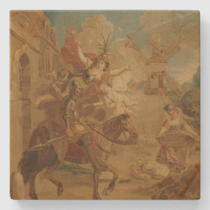 Don Quichot geleid door Dwaasheid, 18e-eeuwse wand Stenen Onderzetter