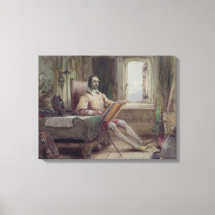 Don Quichot in zijn studie Canvas Afdruk