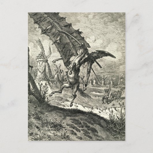Don Quixote en de windmolens Briefkaart (Voorkant)