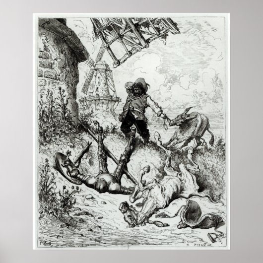 Don Quixote en de windmolens Poster (Voorkant)