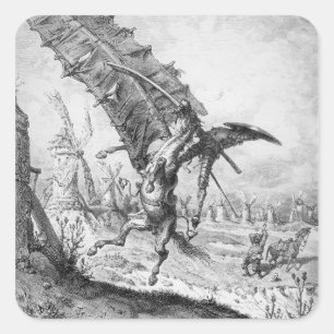 Don Quixote en de windmolens Vierkante Sticker