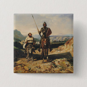 Don Quixote en Sancho Vierkante Button 5,1 Cm