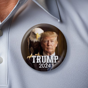 Donald Trump 2024 Foto - zeearend op schouder Ronde Button 5,7 Cm