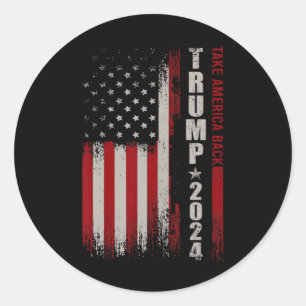 Donald Trump 2024 Take America Back American Flag Ronde Sticker