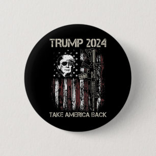 Donald Trump 2024 Take America Back USA Flag Pisto Ronde Button 5,7 Cm