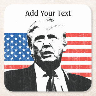 Donald Trump American Flag Custom Text Vierkante Kartonnen Onderzetter