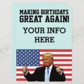 DONALD TRUMP ANNIVERSAIRE DU PARTI INVITATIONS SUR (Devant / Derrière)
